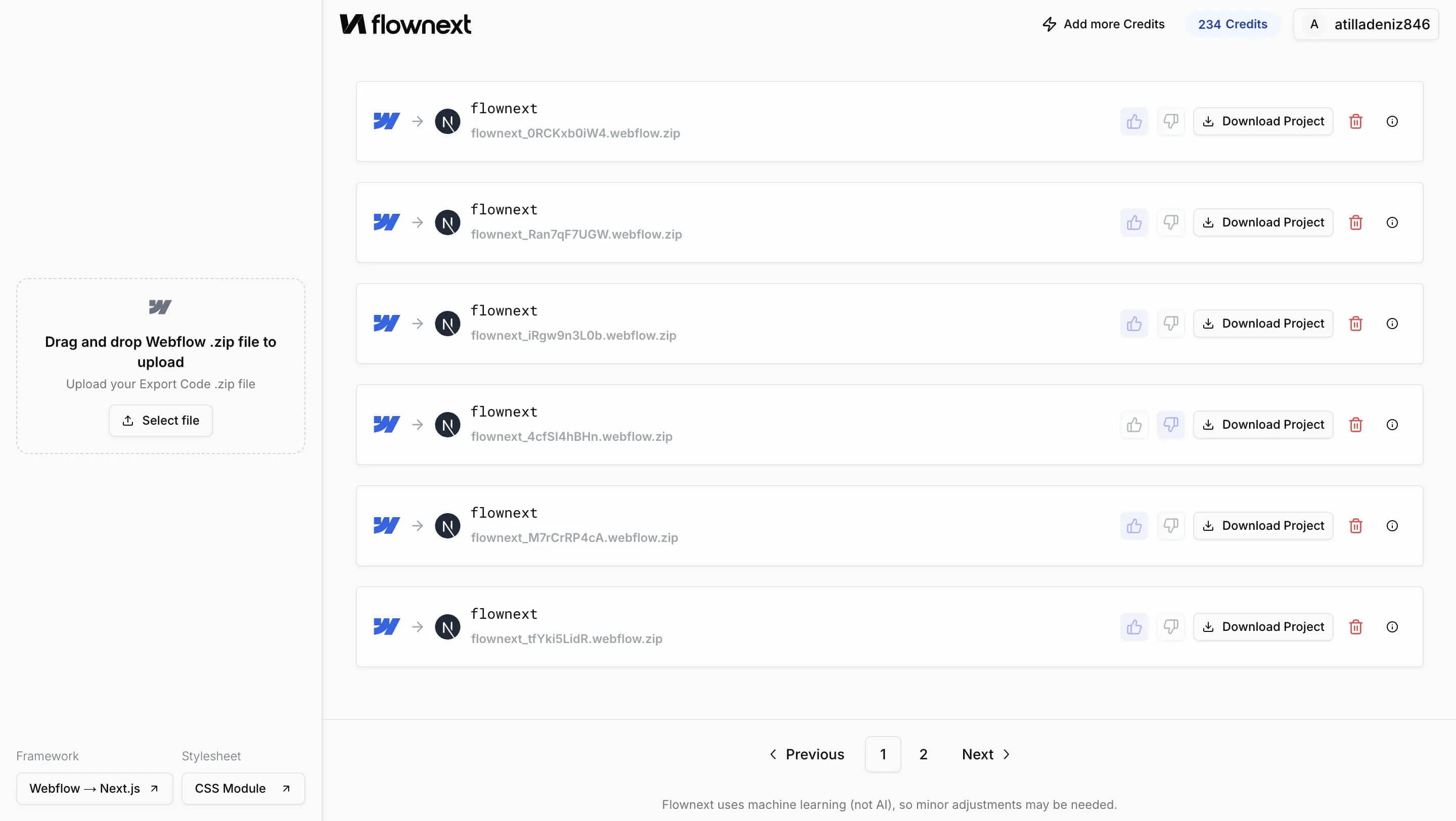 Flownext dashboard page screenshot